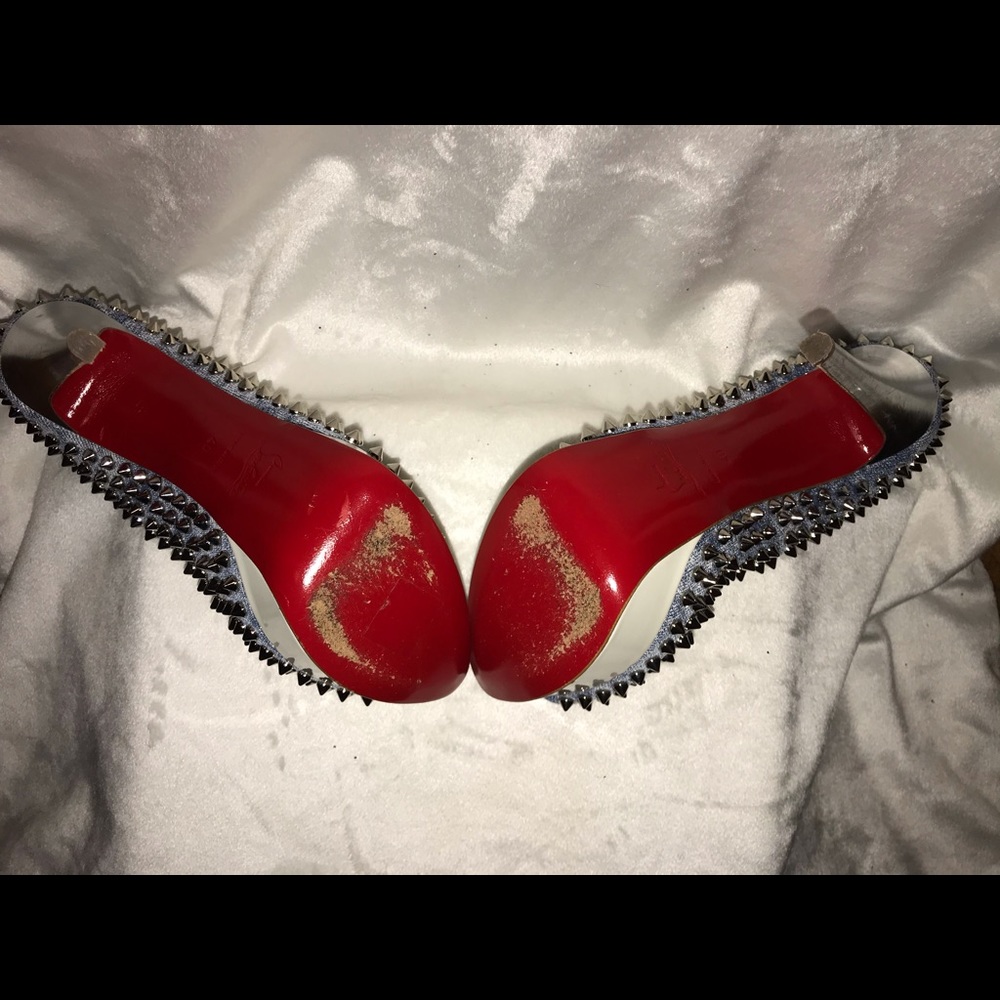 Louboutin Lady Peep Spikes Jean/Patent Pl - Picture 5 of 10